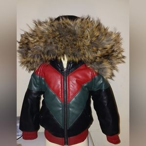 REDFOX DAKOMA PADDED BOMBER JACKET/COAT WITH FAUX FUR (BLK/RED/GRN) Size 2T